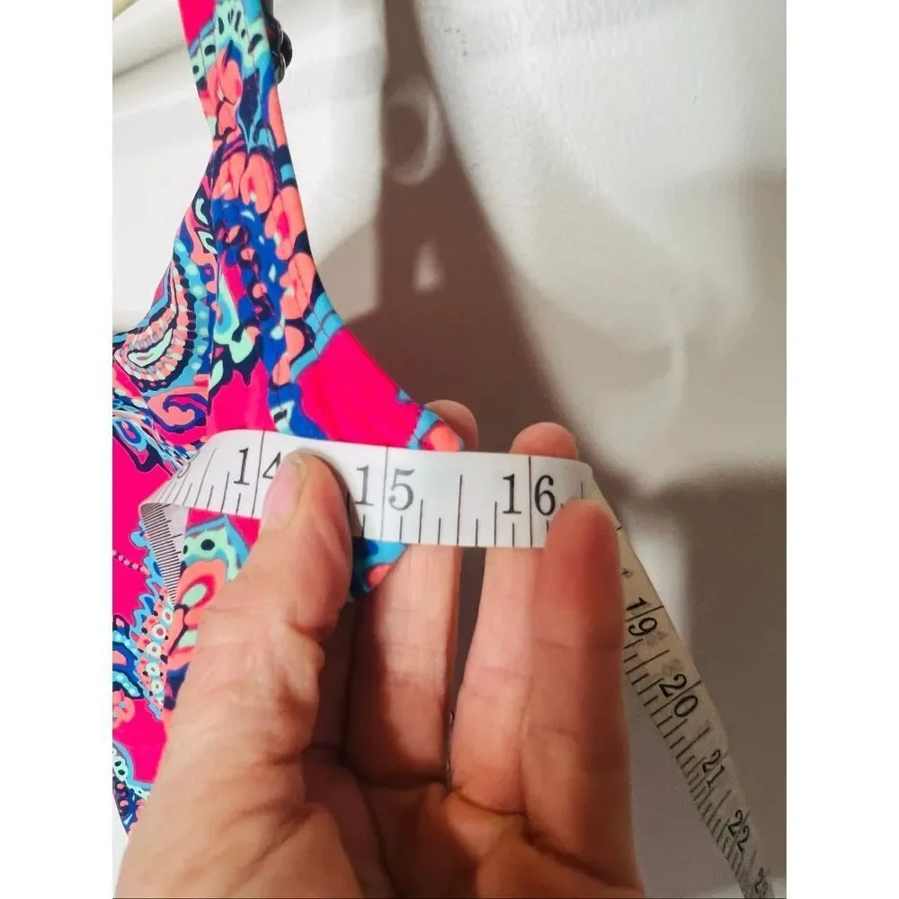 Talbots Hot Pink Paisley Tankini Top Side Ruching Size 8 Underwires No Padding - Picture 2 of 10